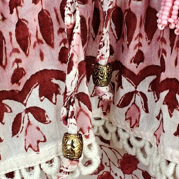 Alicia Bell Paisley Floral Tiered Peasant Dress Size Small Beaded Tassels Boho - Picture 5 of 13